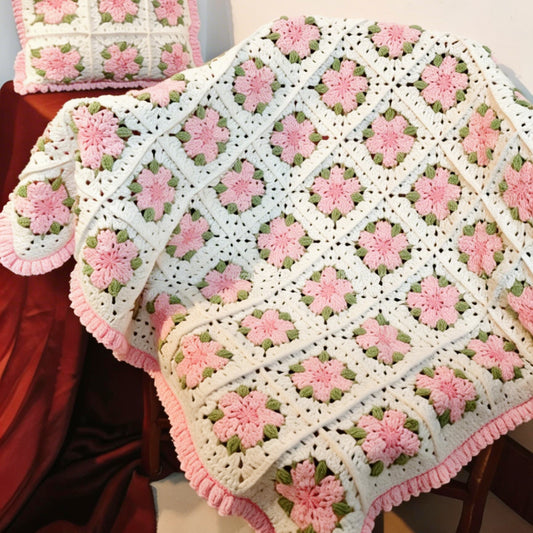 【手編みキット】桜モチーフブランケット |100枚の花が咲く感動の大作|編み図&動画解説付き(つなぎ方・縁編み)
