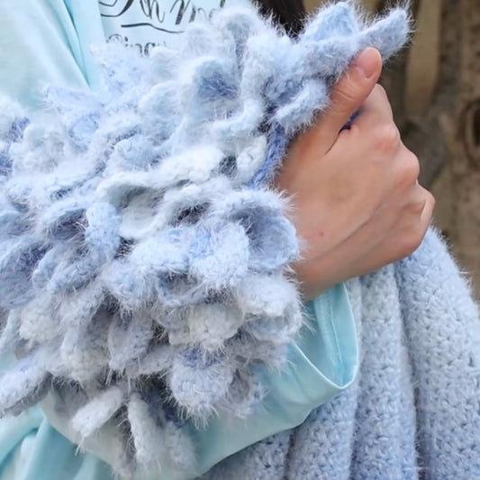 【手編みキット】海棠(カイドウ)ブランケット|花モチーフ|ブルーグラデーション|ギフトにも|初心者さんOK|動画+電子版編み図付き