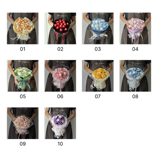 【完成品】ずっと咲き続ける 毛糸の花束(ニットブーケ)|枯れない手編みフラワー・誕生日やプレゼントに|全10色・編む手間なし