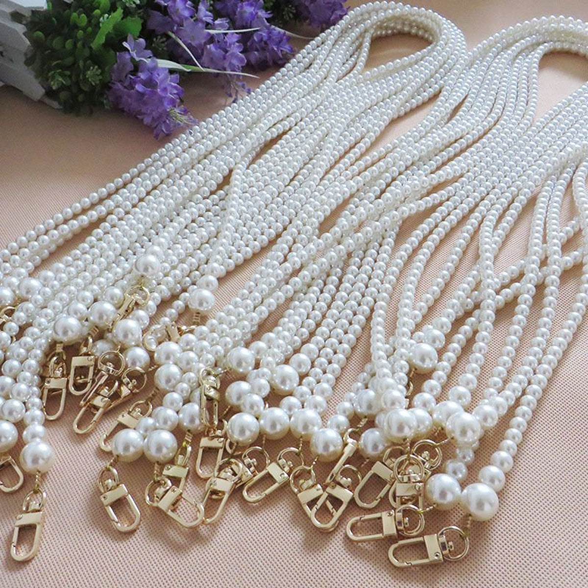 パールチェーン バッグストラップ 90cm ゴールド金具付き|ハンドメイド ショルダー 紐 斜めがけ対応