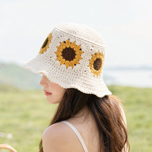 【手編みキット】Sunflower Granny Hat(ひまわり・グラニーハット)|春夏コーデに最適|初心者向け|SNSで大人気|編み方動画付き