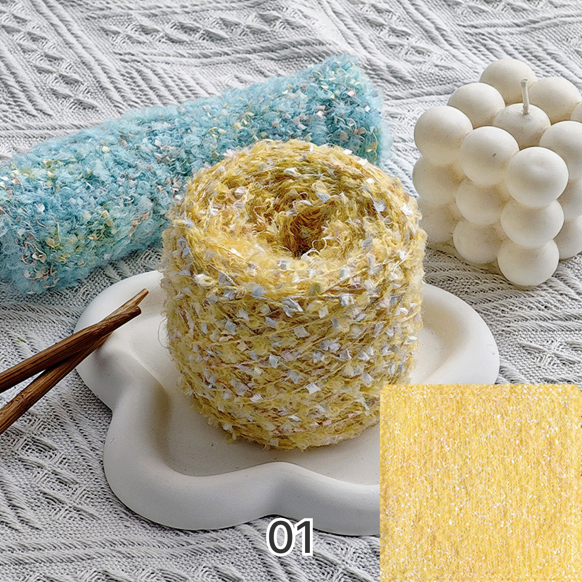 Dreamy Sparkle Yarn（ドリーミースパークルヤーン）｜ウール混紡・引き揃え糸｜スパンコール付き・韓国風マカロンカラー｜全15色