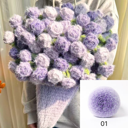 【手編みキット】花束ブランケット｜SNSで話題！ロングファーヤーンで編む｜選べる4タイプ（葉っぱ有無×サイズ）　電子版編みレシピプレゼント！