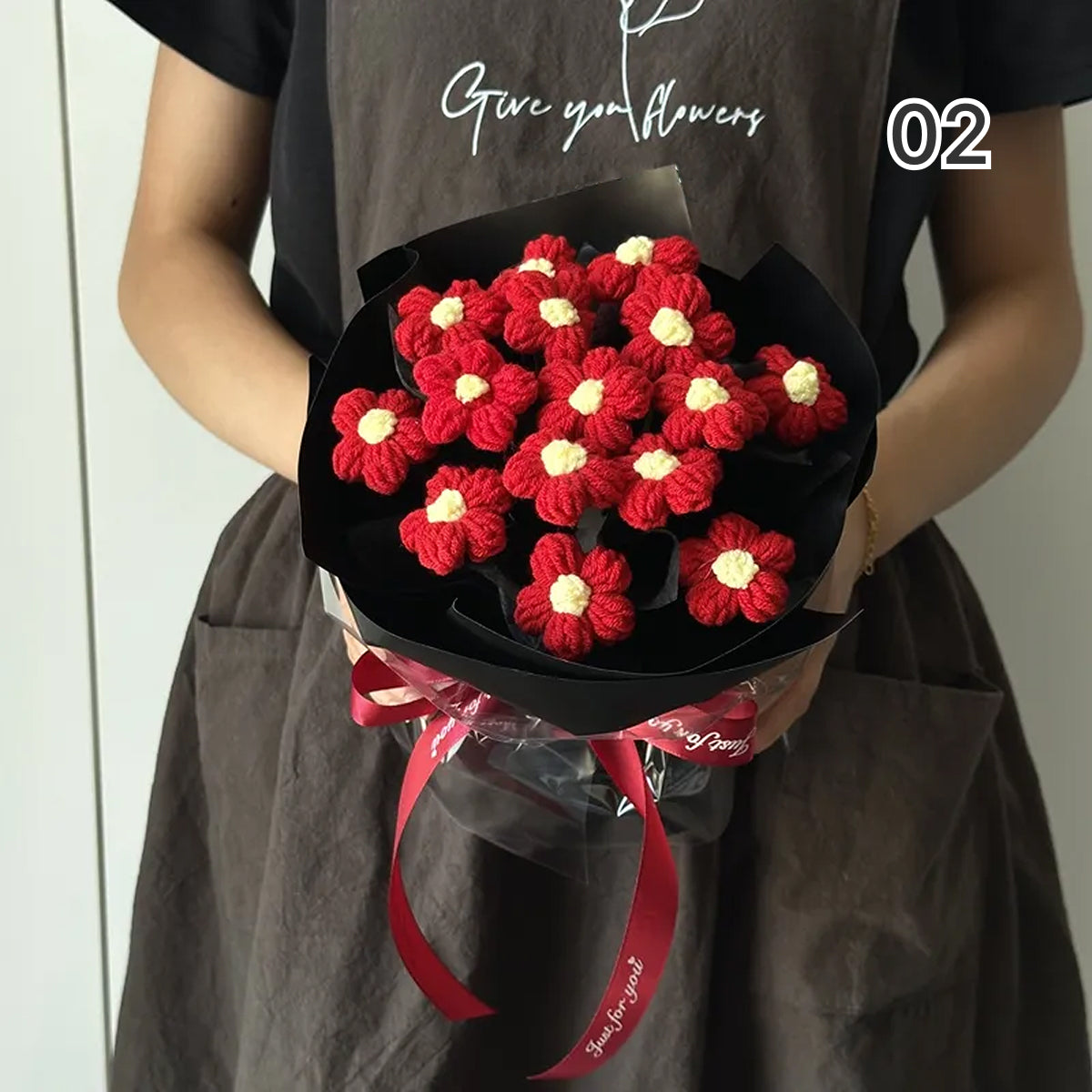 【完成品】ずっと咲き続ける 毛糸の花束（ニットブーケ）｜枯れない手編みフラワー・誕生日やプレゼントに｜全10色・編む手間なし