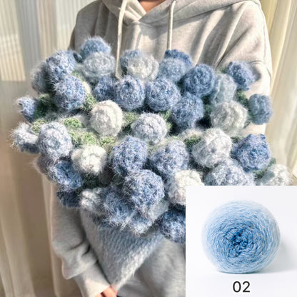 【手編みキット】花束ブランケット｜SNSで話題！ロングファーヤーンで編む｜選べる4タイプ（葉っぱ有無×サイズ）　電子版編みレシピプレゼント！