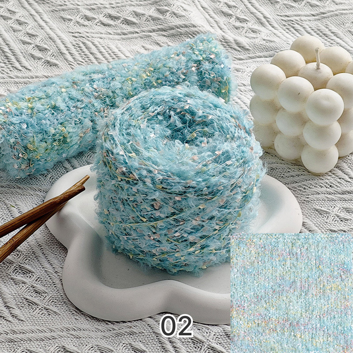 Dreamy Sparkle Yarn（ドリーミースパークルヤーン）｜ウール混紡・引き揃え糸｜スパンコール付き・韓国風マカロンカラー｜全15色