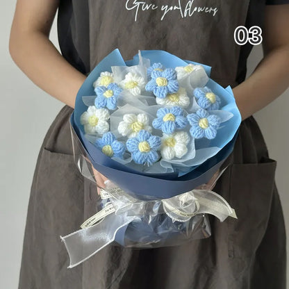 【完成品】ずっと咲き続ける 毛糸の花束（ニットブーケ）｜枯れない手編みフラワー・誕生日やプレゼントに｜全10色・編む手間なし