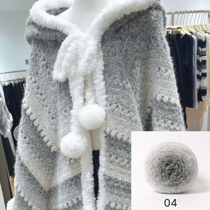 【手編みキット】ロングファーヤーンで編む「星ポンチョ」キット｜選べる丈＆フード＆ポンポン　電子版編みレシピ！