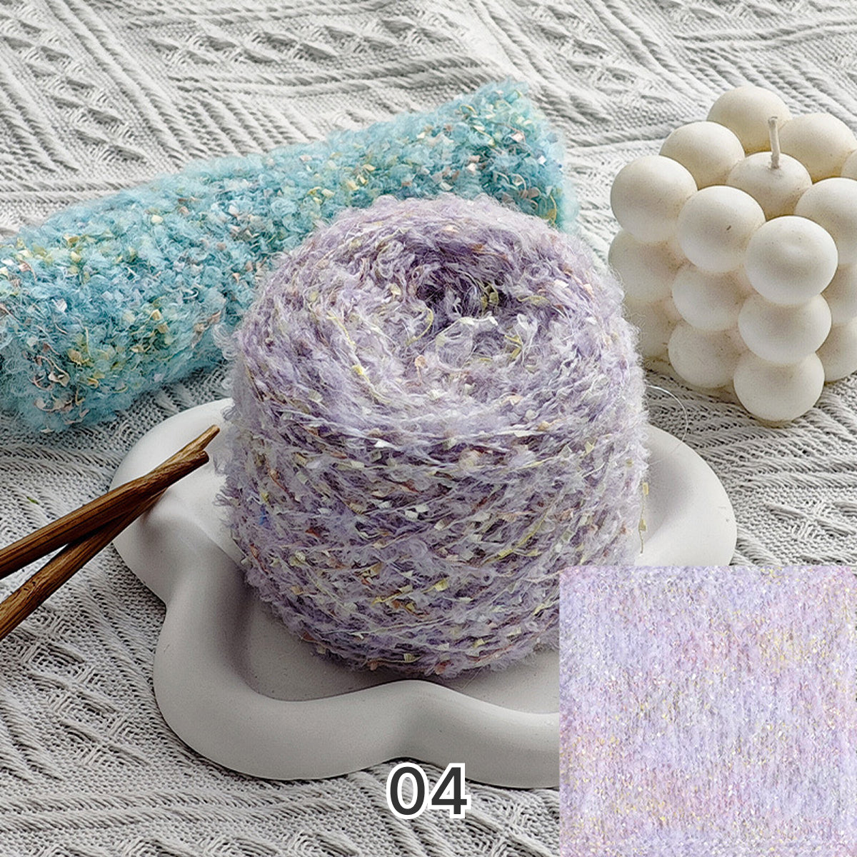 Dreamy Sparkle Yarn（ドリーミースパークルヤーン）｜ウール混紡・引き揃え糸｜スパンコール付き・韓国風マカロンカラー｜全15色
