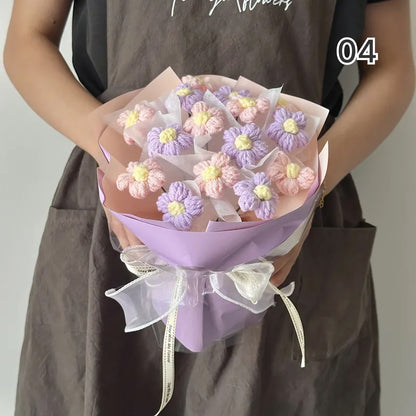【完成品】ずっと咲き続ける 毛糸の花束（ニットブーケ）｜枯れない手編みフラワー・誕生日やプレゼントに｜全10色・編む手間なし