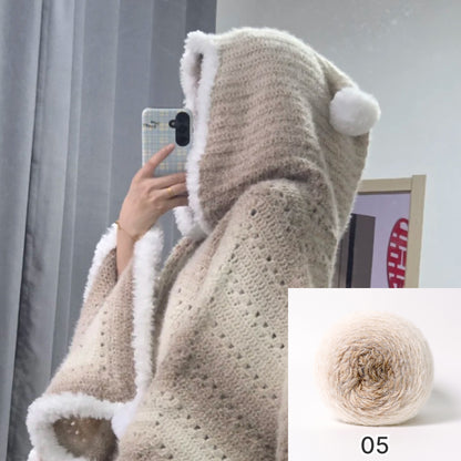 【手編みキット】ロングファーヤーンで編む「星ポンチョ」キット｜選べる丈＆フード＆ポンポン　電子版編みレシピ！