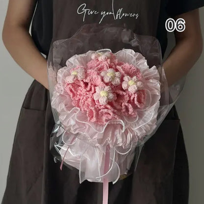 【完成品】ずっと咲き続ける 毛糸の花束（ニットブーケ）｜枯れない手編みフラワー・誕生日やプレゼントに｜全10色・編む手間なし