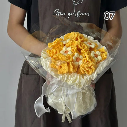 【完成品】ずっと咲き続ける 毛糸の花束（ニットブーケ）｜枯れない手編みフラワー・誕生日やプレゼントに｜全10色・編む手間なし