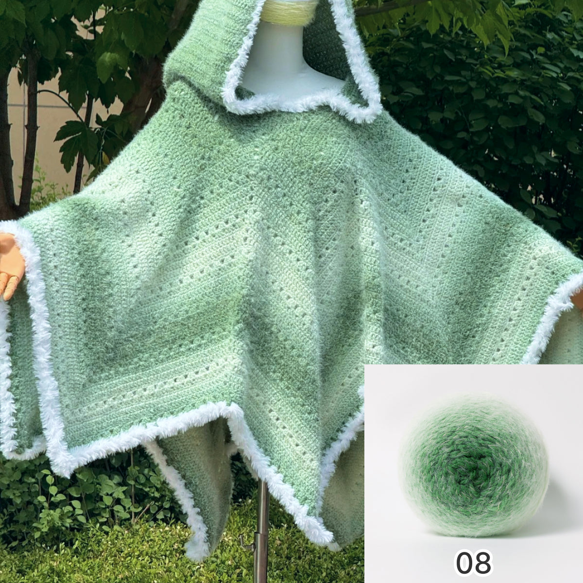 【手編みキット】ロングファーヤーンで編む「星ポンチョ」キット｜選べる丈＆フード＆ポンポン　電子版編みレシピ！
