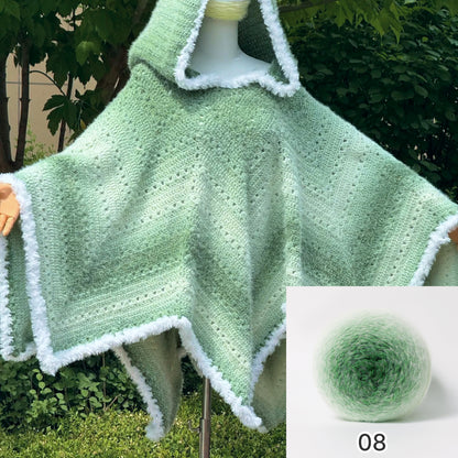 【手編みキット】ロングファーヤーンで編む「星ポンチョ」キット｜選べる丈＆フード＆ポンポン　電子版編みレシピ！