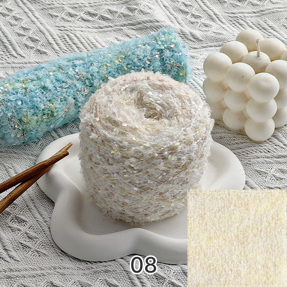 Dreamy Sparkle Yarn（ドリーミースパークルヤーン）｜ウール混紡・引き揃え糸｜スパンコール付き・韓国風マカロンカラー｜全15色
