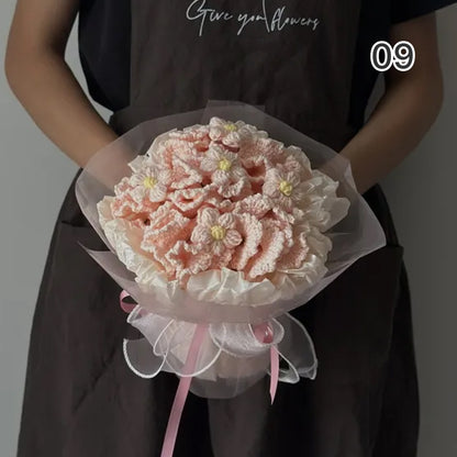 【完成品】ずっと咲き続ける 毛糸の花束（ニットブーケ）｜枯れない手編みフラワー・誕生日やプレゼントに｜全10色・編む手間なし
