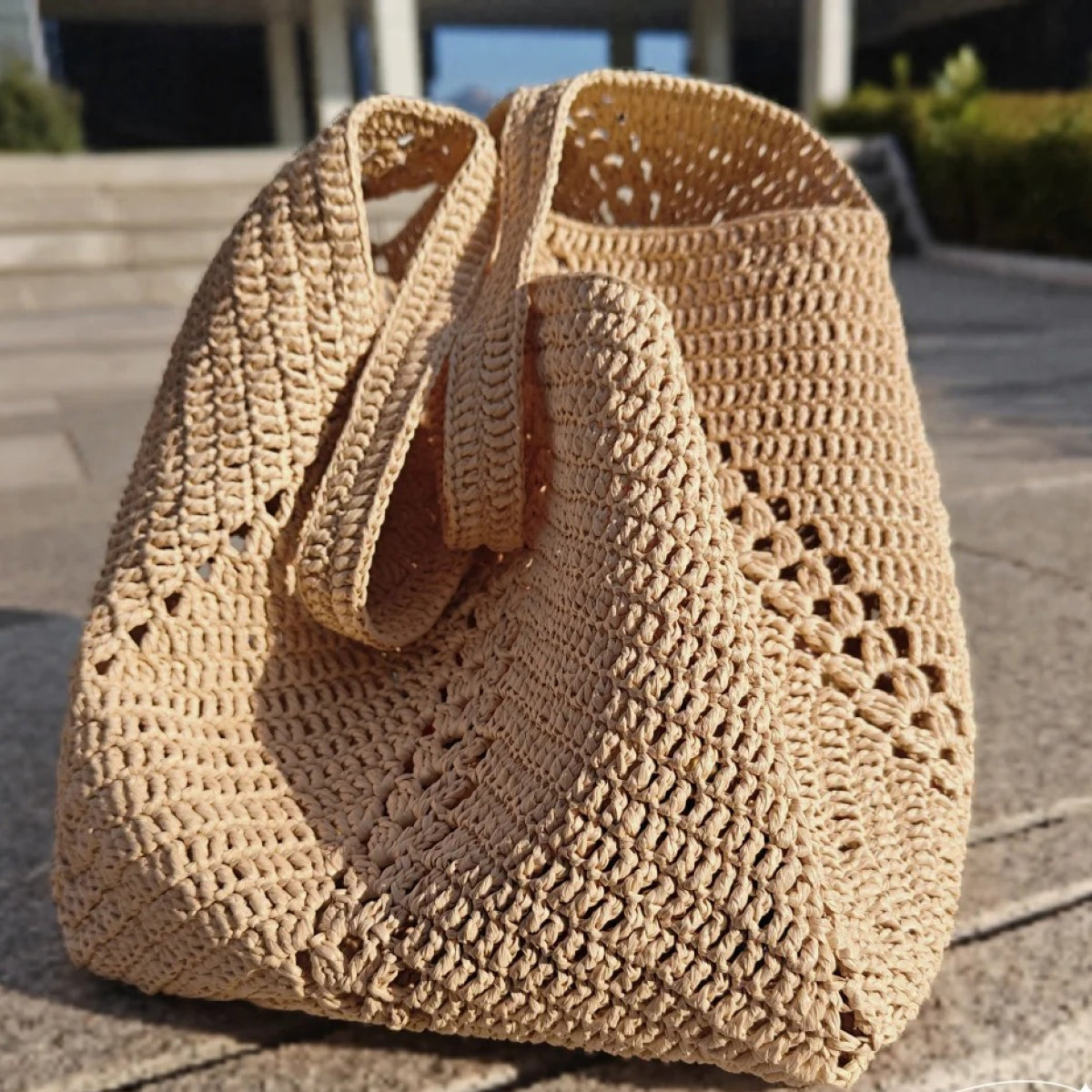 【手編みキット】ブリージーバッグ (Breezy Bag)｜ラフィア風透かし模様のかごバッグ｜春夏ワンショルダーバッグ｜63色｜hoshiamiオリジナル星型PUレザーチャーム付き｜電子版編み図付き