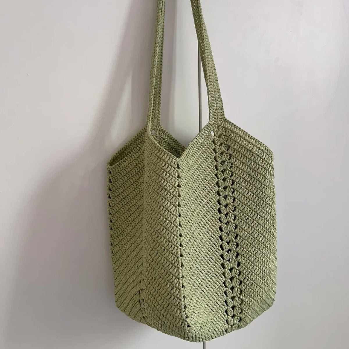 【手編みキット】ブリージーバッグ (Breezy Bag)｜ラフィア風透かし模様のかごバッグ｜春夏ワンショルダーバッグ｜63色｜hoshiamiオリジナル星型PUレザーチャーム付き｜電子版編み図付き