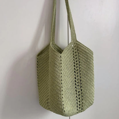 【手編みキット】ブリージーバッグ (Breezy Bag)｜ラフィア風透かし模様のかごバッグ｜春夏ワンショルダーバッグ｜63色｜hoshiamiオリジナル星型PUレザーチャーム付き｜電子版編み図付き