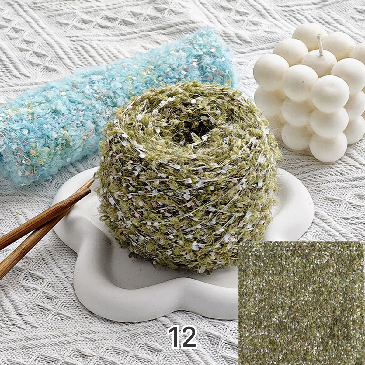 Dreamy Sparkle Yarn（ドリーミースパークルヤーン）｜ウール混紡・引き揃え糸｜スパンコール付き・韓国風マカロンカラー｜全15色