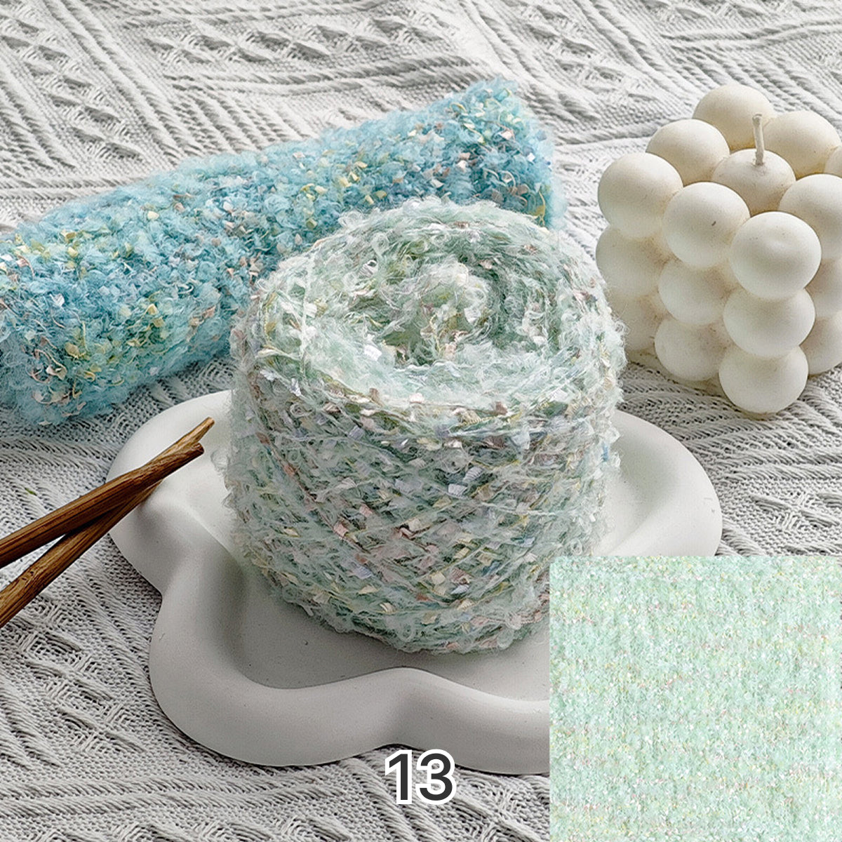Dreamy Sparkle Yarn（ドリーミースパークルヤーン）｜ウール混紡・引き揃え糸｜スパンコール付き・韓国風マカロンカラー｜全15色