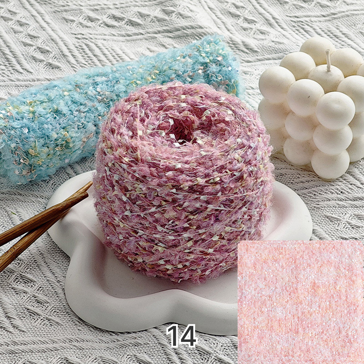 Dreamy Sparkle Yarn（ドリーミースパークルヤーン）｜ウール混紡・引き揃え糸｜スパンコール付き・韓国風マカロンカラー｜全15色