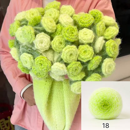 【手編みキット】花束ブランケット｜SNSで話題！ロングファーヤーンで編む｜選べる4タイプ（葉っぱ有無×サイズ）　電子版編みレシピプレゼント！