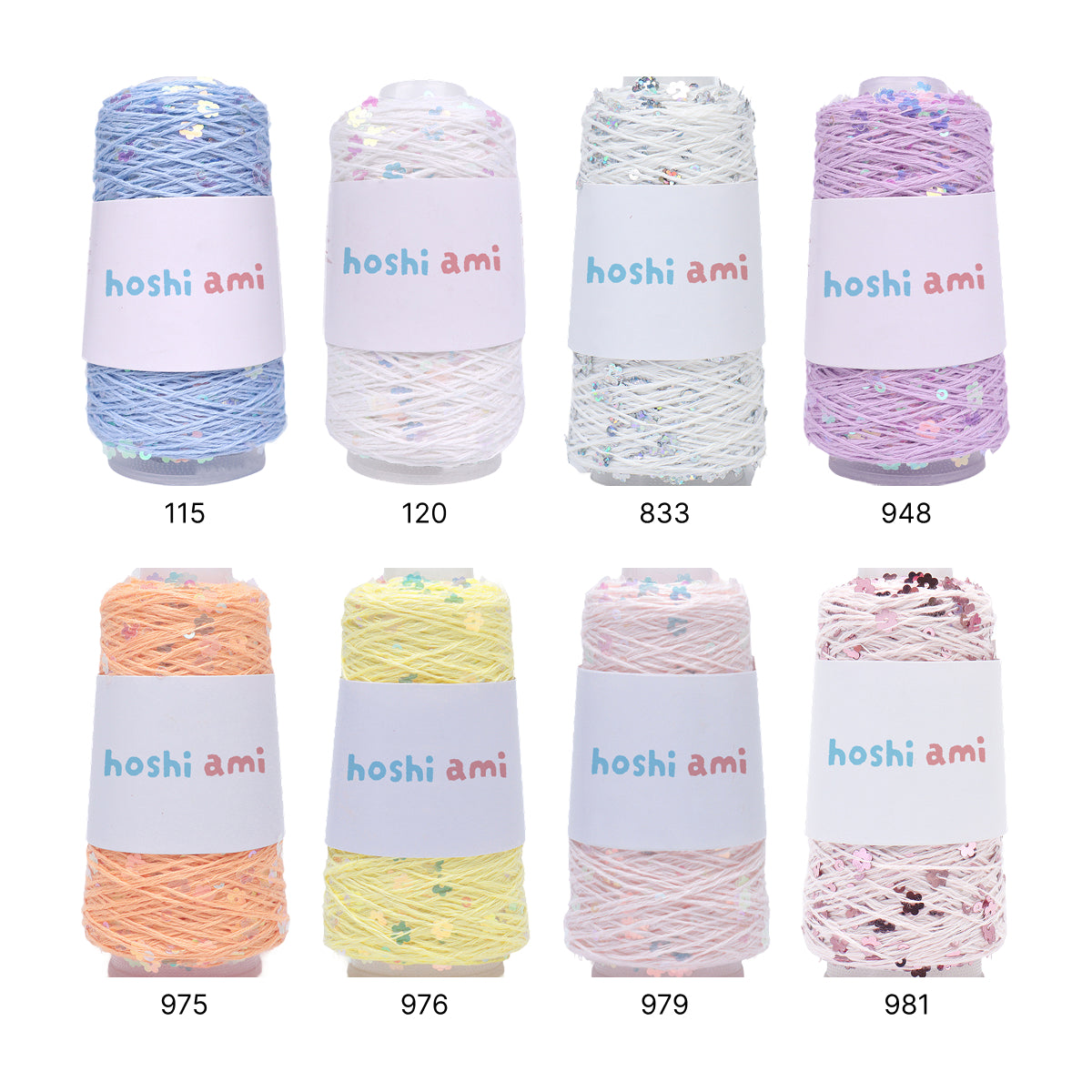 【綿100％】Twinkle Flower Yarn（トゥインクルフラワーヤーン）50g｜花モチーフのスパンコールがきらめくコットン糸｜全8色｜単体でも引き揃えでも映える特別な1玉