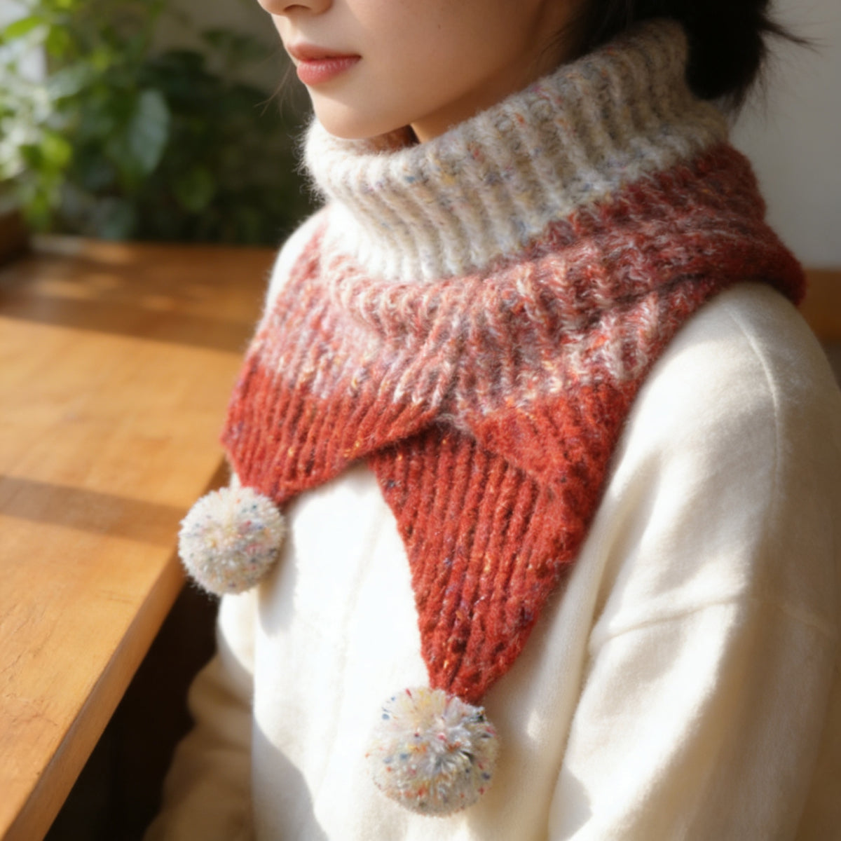 【手編みキット】冬色のハーモニー｜2WAYネックウォーマー＆ショール｜赤と白のドット毛糸｜クリスマス・冬のおでかけ・新年コーデに