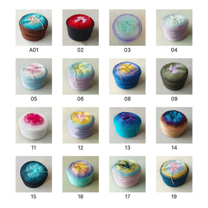 【シルケット加工・綿100%】Joyful Cake Yarn（ジョイフルケーキヤーン）｜ロングピッチ段染め・韓国風｜夏用ウェア・ショール・ブランケットに最適｜全37色｜電子版 ショール編みレシピ プレゼント！