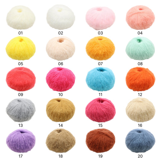 Fuwari Mohair（フワリモヘア）25g｜極上の肌触り｜綿あめのように軽やか｜引き揃え・透かし編み・ベビーウェアに｜全40色