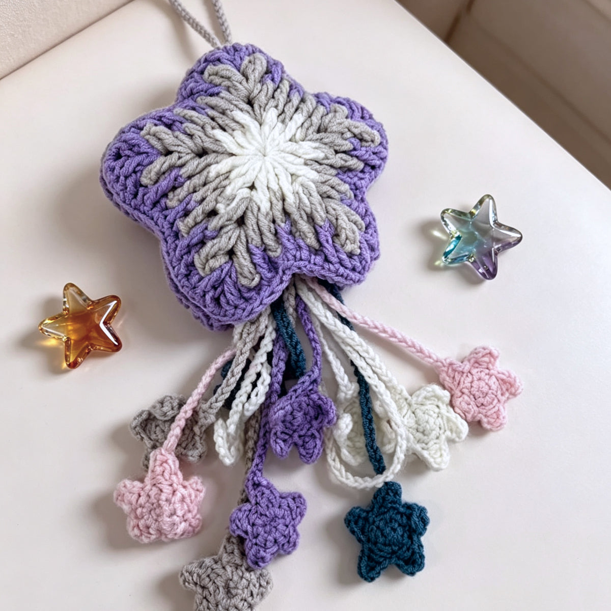 【手編みキット】hoshi charm（ほしチャーム）｜ダブルスターセット｜バッグチャーム＆ボトルホルダーの2wayデザイン｜編み方動画付き