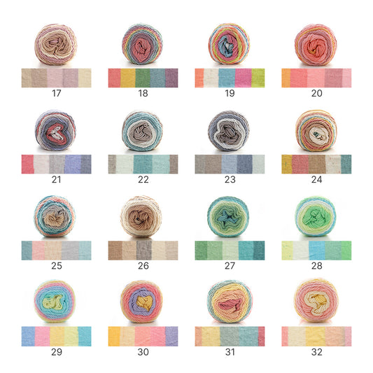 Rainbow Cotton（レインボーコットン） 100g｜カラフルなグラデーションケーキヤーン｜編むだけで可愛いボーダー柄｜韓国風｜コットン混合｜全23色