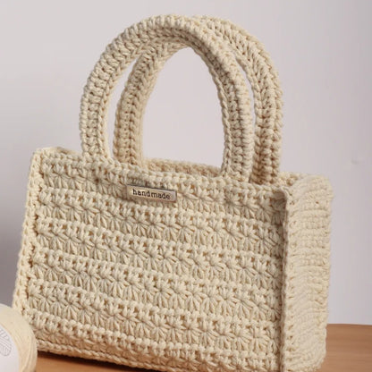 【手編みキット】綿100％ 星バッグ（hoshi bag）｜星形模様のスクエアバッグ ｜かごバッグ風・全37色｜ボトルホルダーにもなるデイジーチャーム付き｜編み方動画レシピ付き