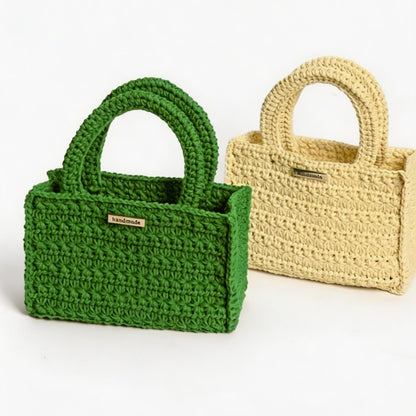 【手編みキット】綿100％ 星バッグ（hoshi bag）｜星形模様のスクエアバッグ ｜かごバッグ風・全37色｜ボトルホルダーにもなるデイジーチャーム付き｜編み方動画レシピ付き