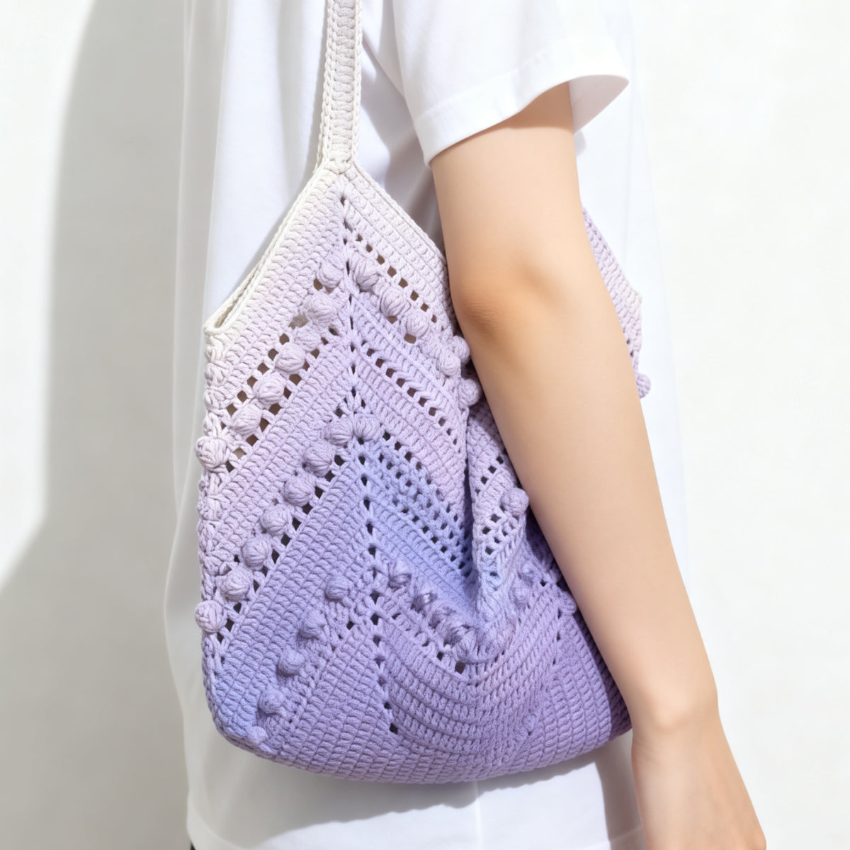 【手編みキット】大人のグラデーションショルダーバッグ｜コットン混 230g 特大玉｜春夏｜段染｜編み図付