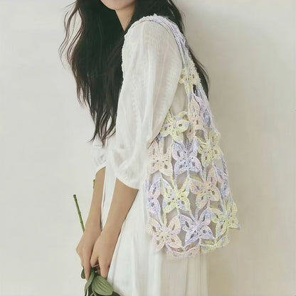 【手編みキット】Monet Chou Bag（モネ チョウ バッグ）｜涼やかな透かし蝶型デザイン｜持ち歩くアート｜夏糸Monet Modal｜インナーバッグ付き｜編み図＋一部動画付き