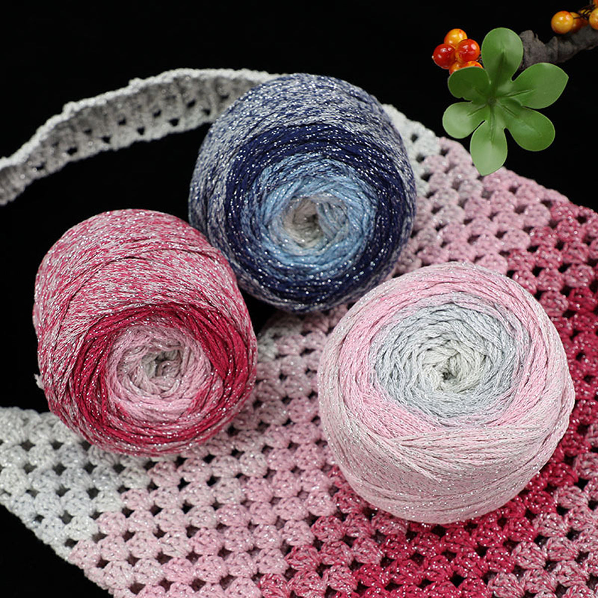Galaxy Cake Yarn（ギャラクシーケーキヤーン）200g｜銀河のように輝くグラデーション｜韓国トレンド・Y2K｜キラキラ銀糸入り｜バッグ編みに｜大容量