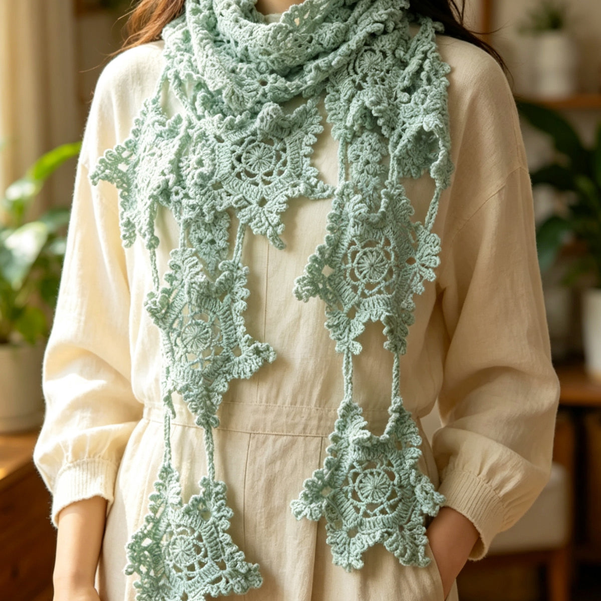【手編みキット】Mousse Hana Shawl（ムースハナショール）｜花モチーフつなぎの三角ショール｜コットン入り｜冷房対策にも｜全16タイプ｜編み図＋動画付き