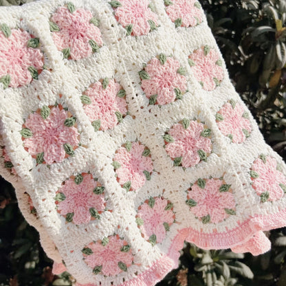 【手編みキット】桜モチーフブランケット ｜100枚の花が咲く感動の大作｜編み図＆動画解説付き（つなぎ方・縁編み）