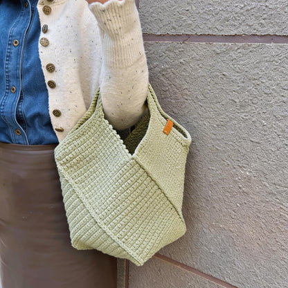 【手編みキット】綿100％ バニラバッグ（Vanilla Bag）｜立体編みが映えるマルシェバッグ｜かごバッグ風・全29色｜バッグスカーフ付き｜編み方動画付き
