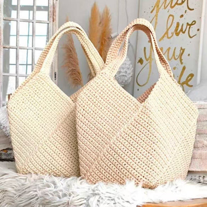 【手編みキット】綿100％ バニラバッグ（Vanilla Bag）｜立体編みが映えるマルシェバッグ｜かごバッグ風・全29色｜バッグスカーフ付き｜編み方動画付き