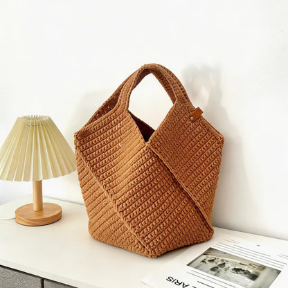 【手編みキット】綿100％ バニラバッグ（Vanilla Bag）｜立体編みが映えるマルシェバッグ｜かごバッグ風・全29色｜バッグスカーフ付き｜編み方動画付き