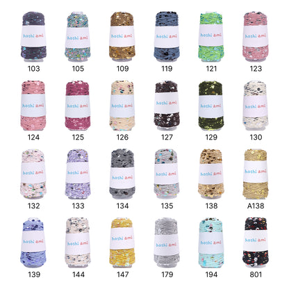 【綿100％】Twinkle Yarnトゥインクルヤーン50g｜ユニークなスパンコール付きコットン糸｜131色｜春夏のクリエイティブ編み物に最適｜自分だけの作品を創れる