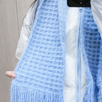 【手編みキット】スノーファーヤーンで編む「ワッフル編みのロングマフラー」｜全27色 ウール混の極上の暖かさ YouTube動画解説付き　編み図付き