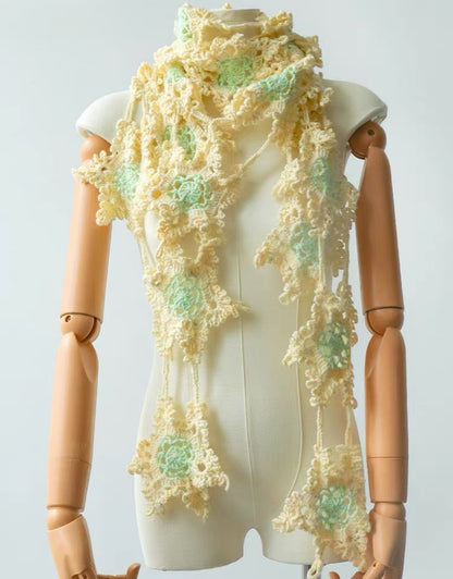 【手編みキット】Mousse Hana Shawl（ムースハナショール）｜花モチーフつなぎの三角ショール｜コットン入り｜冷房対策にも｜全16タイプ｜編み図＋動画付き