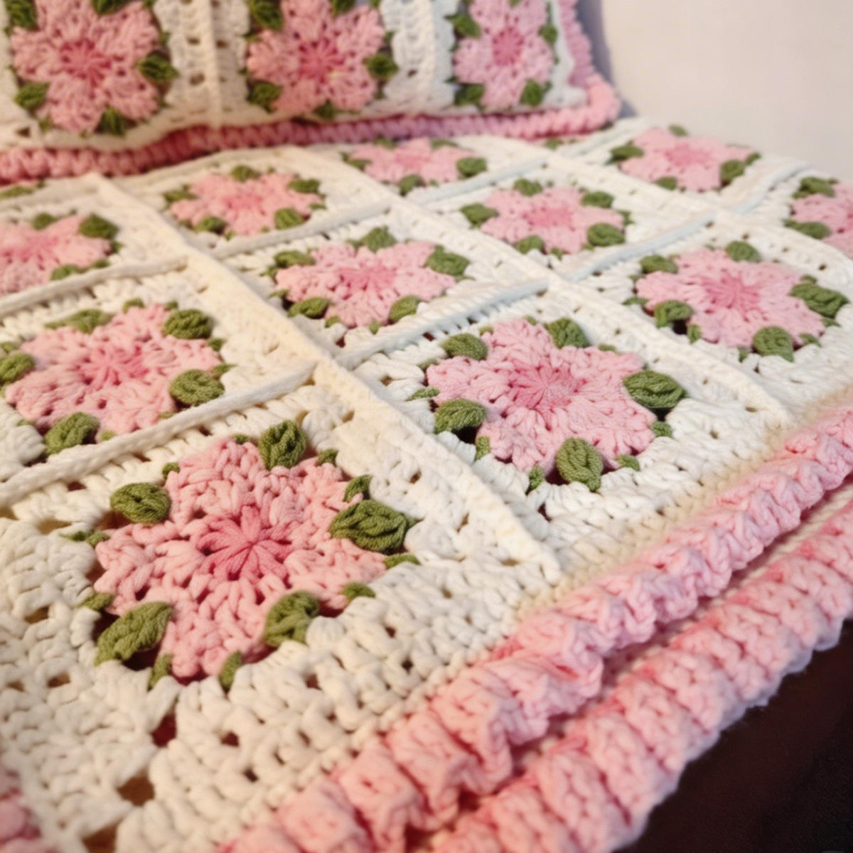 【手編みキット】桜モチーフブランケット ｜100枚の花が咲く感動の大作｜編み図＆動画解説付き（つなぎ方・縁編み）