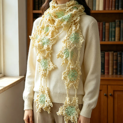 【手編みキット】Mousse Hana Shawl（ムースハナショール）｜花モチーフつなぎの三角ショール｜コットン入り｜冷房対策にも｜全16タイプ｜編み図＋動画付き