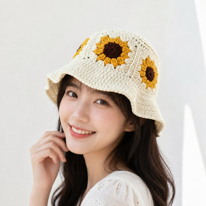 【手編みキット】Sunflower Granny Hat（ひまわり・グラニーハット）｜春夏コーデに最適｜初心者向け｜SNSで大人気｜編み方動画付き
